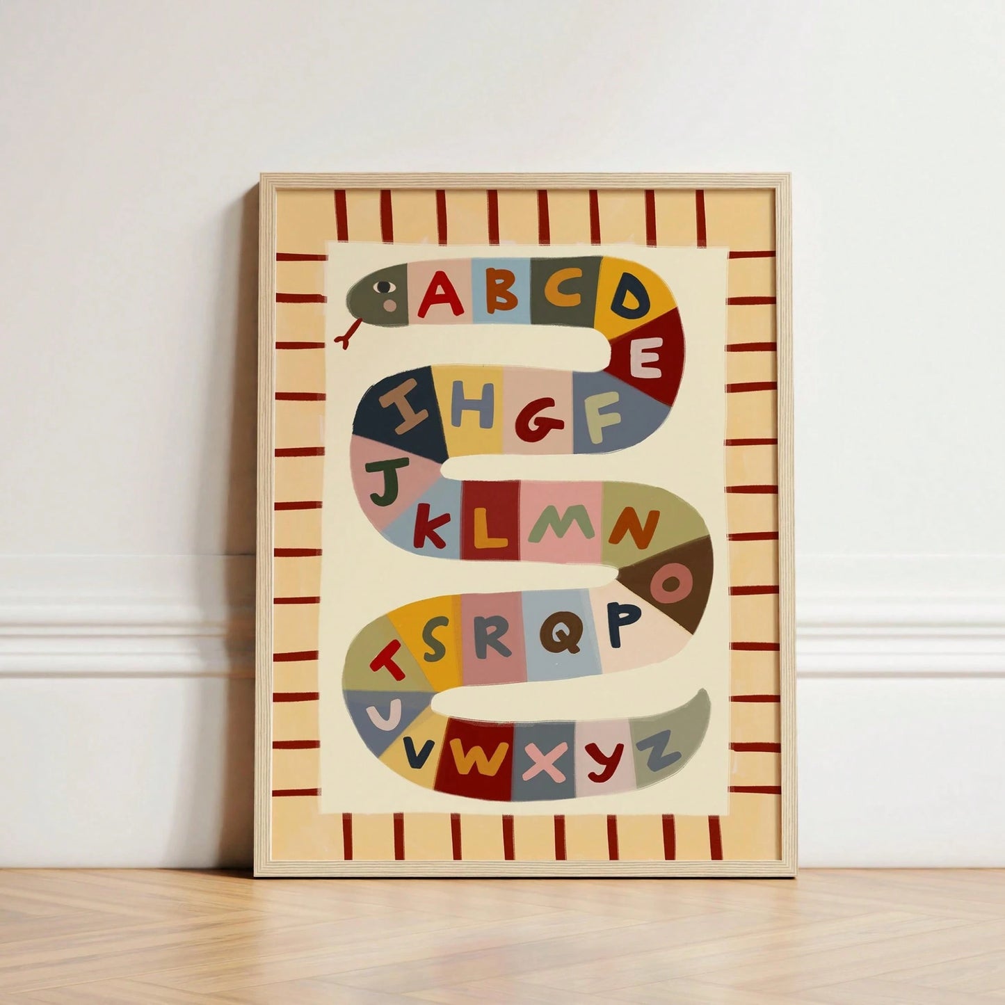 1pc Educational ABC Alphabet Wall Art Canvas Poster Prints Cute Snake Letters Painting Kids Bedroom Playroom Decor Unframed/Framed/Wooden Hanging