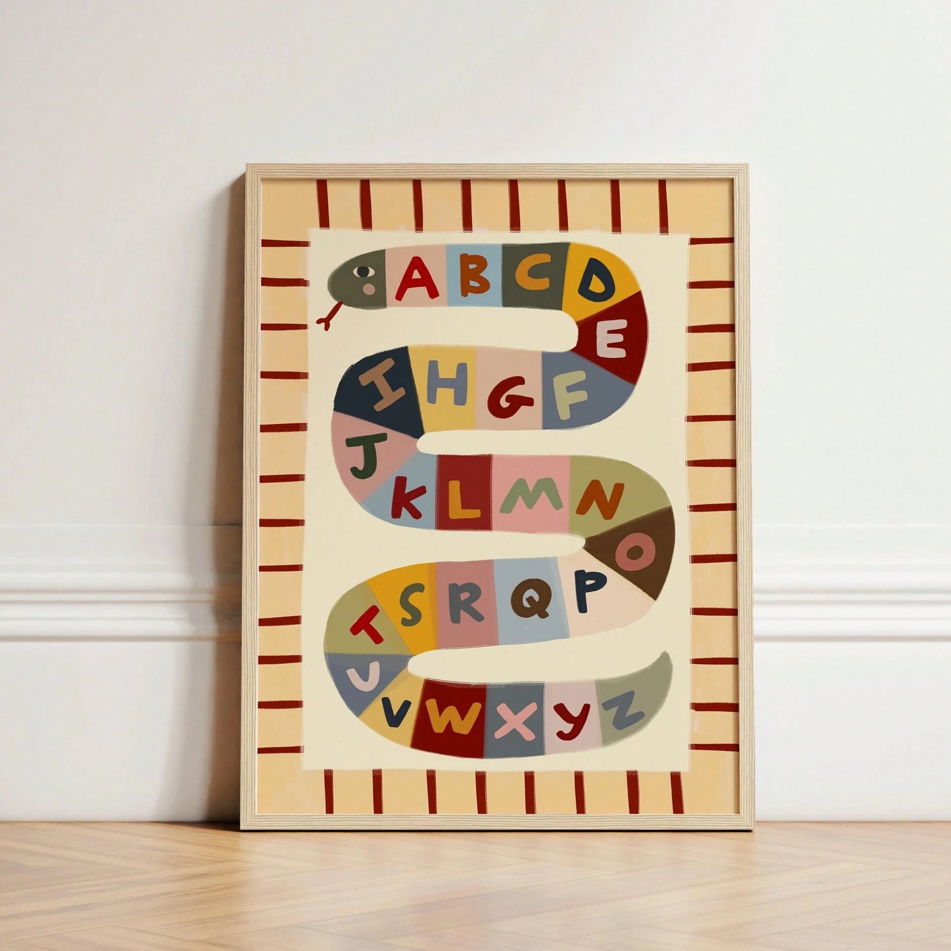 1pc Educational ABC Alphabet Wall Art Canvas Poster Prints Cute Snake Letters Painting Kids Bedroom Playroom Decor Unframed/Framed/Wooden Hanging