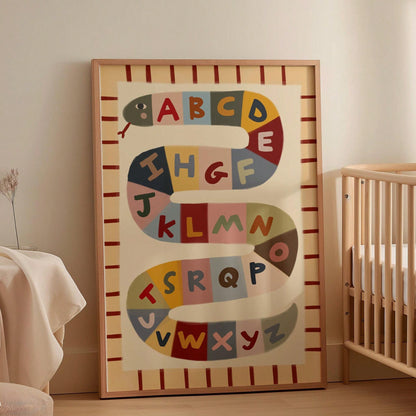 1pc Educational ABC Alphabet Wall Art Canvas Poster Prints Cute Snake Letters Painting Kids Bedroom Playroom Decor Unframed/Framed/Wooden Hanging