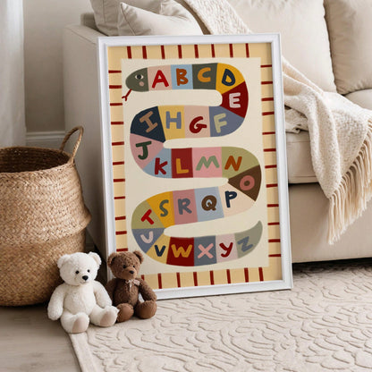 1pc Educational ABC Alphabet Wall Art Canvas Poster Prints Cute Snake Letters Painting Kids Bedroom Playroom Decor Unframed/Framed/Wooden Hanging