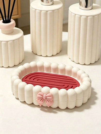 1pc Exquisite Bow Bubble Shaped Portable Soap Box With Drainage Function, Bathroom Soap Holder, Bathroom Accessory, Home Decor, Autumn Decor, Back To School Decor, Perfect Housewarming Holiday Gift