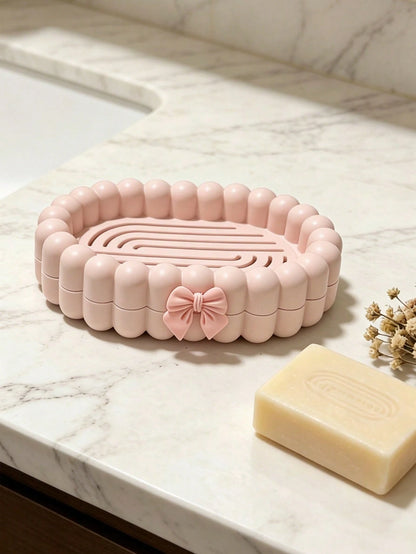 1pc Exquisite Bow Bubble Shaped Portable Soap Box With Drainage Function, Bathroom Soap Holder, Bathroom Accessory, Home Decor, Autumn Decor, Back To School Decor, Perfect Housewarming Holiday Gift