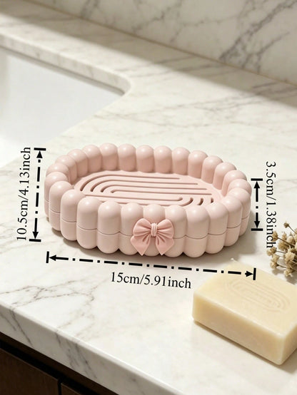 1pc Exquisite Bow Bubble Shaped Portable Soap Box With Drainage Function, Bathroom Soap Holder, Bathroom Accessory, Home Decor, Autumn Decor, Back To School Decor, Perfect Housewarming Holiday Gift