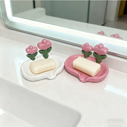 1pc Floral Self-Draining Soap Dish- Durable, Hygienic Bathroom Accessory For Home Decor