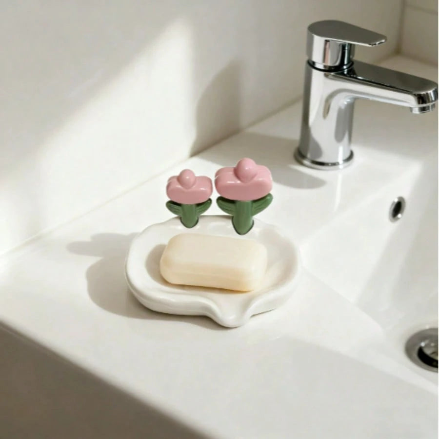 1pc Floral Self-Draining Soap Dish- Durable, Hygienic Bathroom Accessory For Home Decor