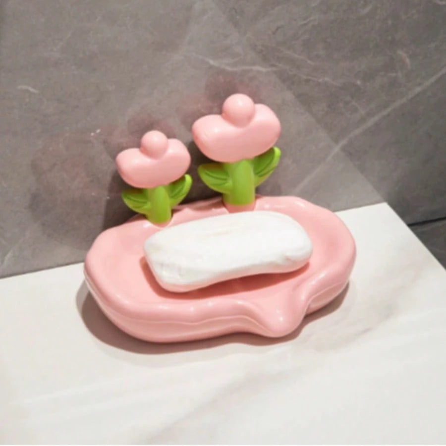1pc Floral Self-Draining Soap Dish- Durable, Hygienic Bathroom Accessory For Home Decor