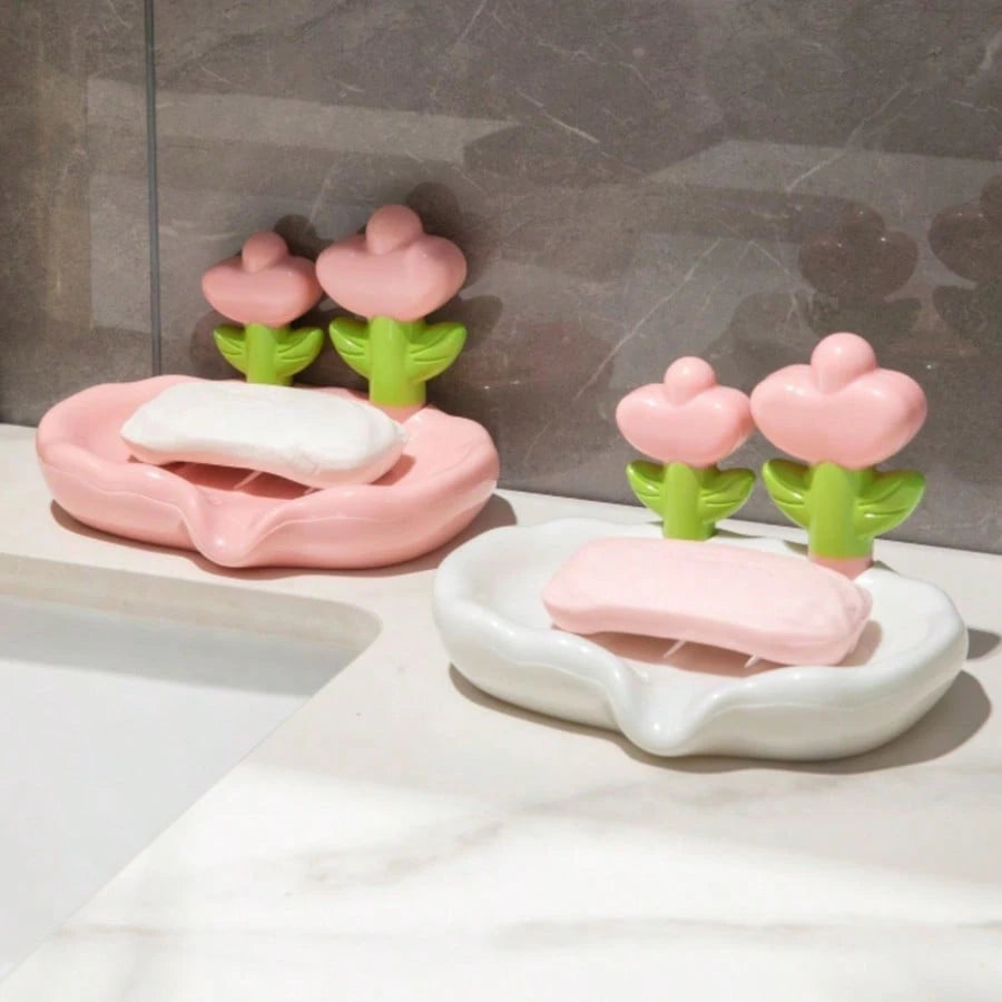 1pc Floral Self-Draining Soap Dish- Durable, Hygienic Bathroom Accessory For Home Decor