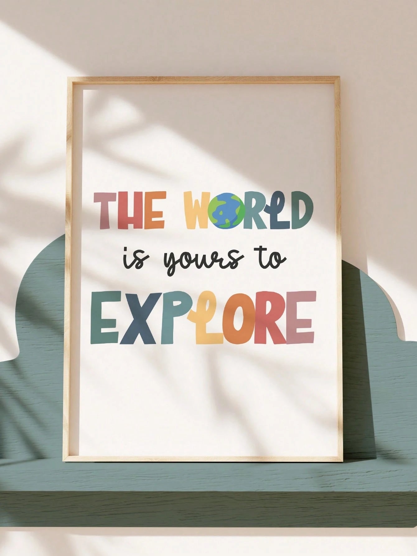 1pc Framed Canvas Wall Art Decor For Baby Nursery, Bohemian Style: The World Awaits Your Exploration, Kids Room Wall Decor, Game Room Poster, Classroom Sign, Adventure Theme Poster, Inspirational Post