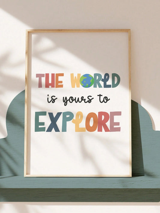 1pc Framed Canvas Wall Art Decor For Baby Nursery, Bohemian Style: The World Awaits Your Exploration, Kids Room Wall Decor, Game Room Poster, Classroom Sign, Adventure Theme Poster, Inspirational Post