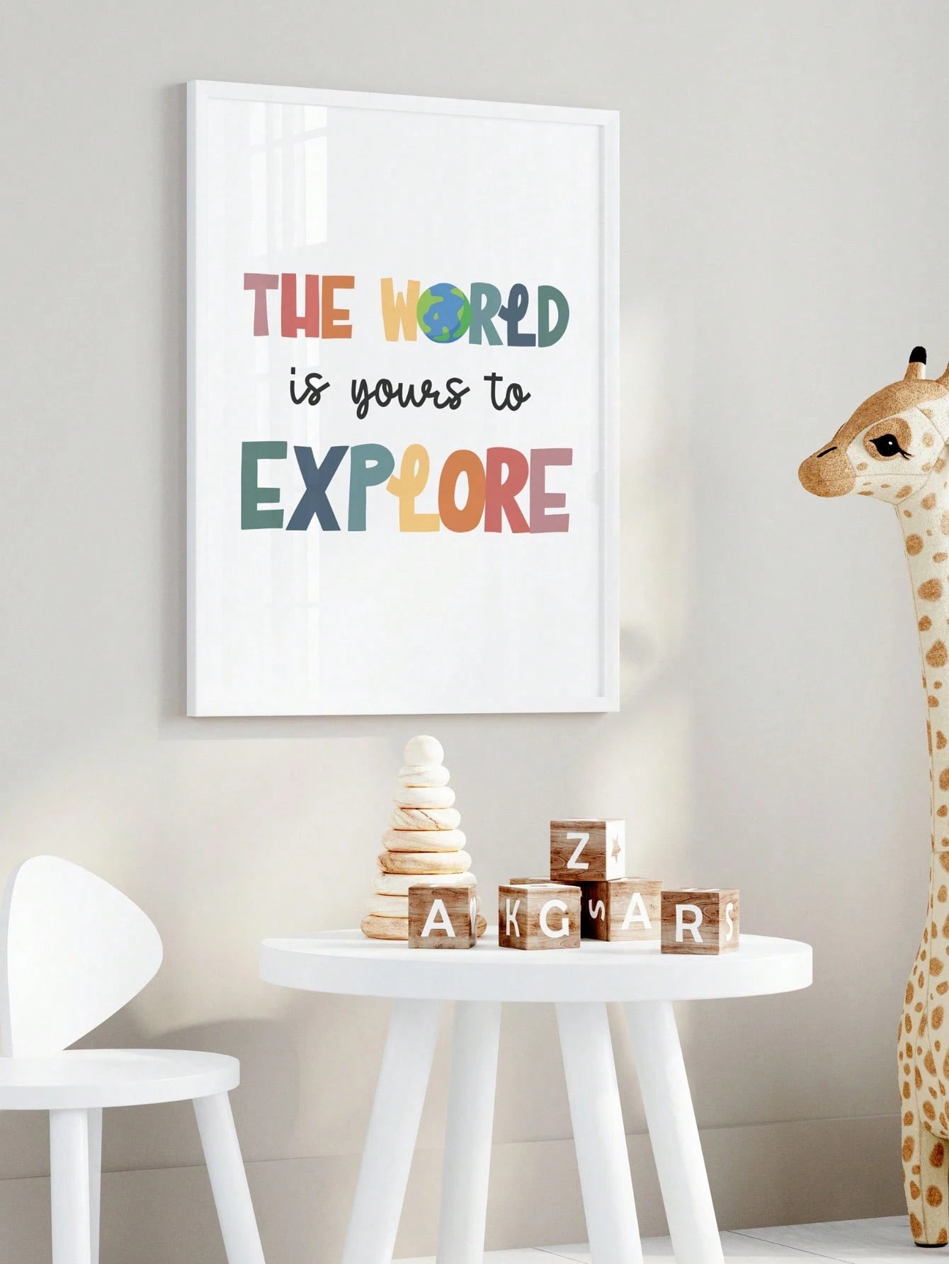 1pc Framed Canvas Wall Art Decor For Baby Nursery, Bohemian Style: The World Awaits Your Exploration, Kids Room Wall Decor, Game Room Poster, Classroom Sign, Adventure Theme Poster, Inspirational Post