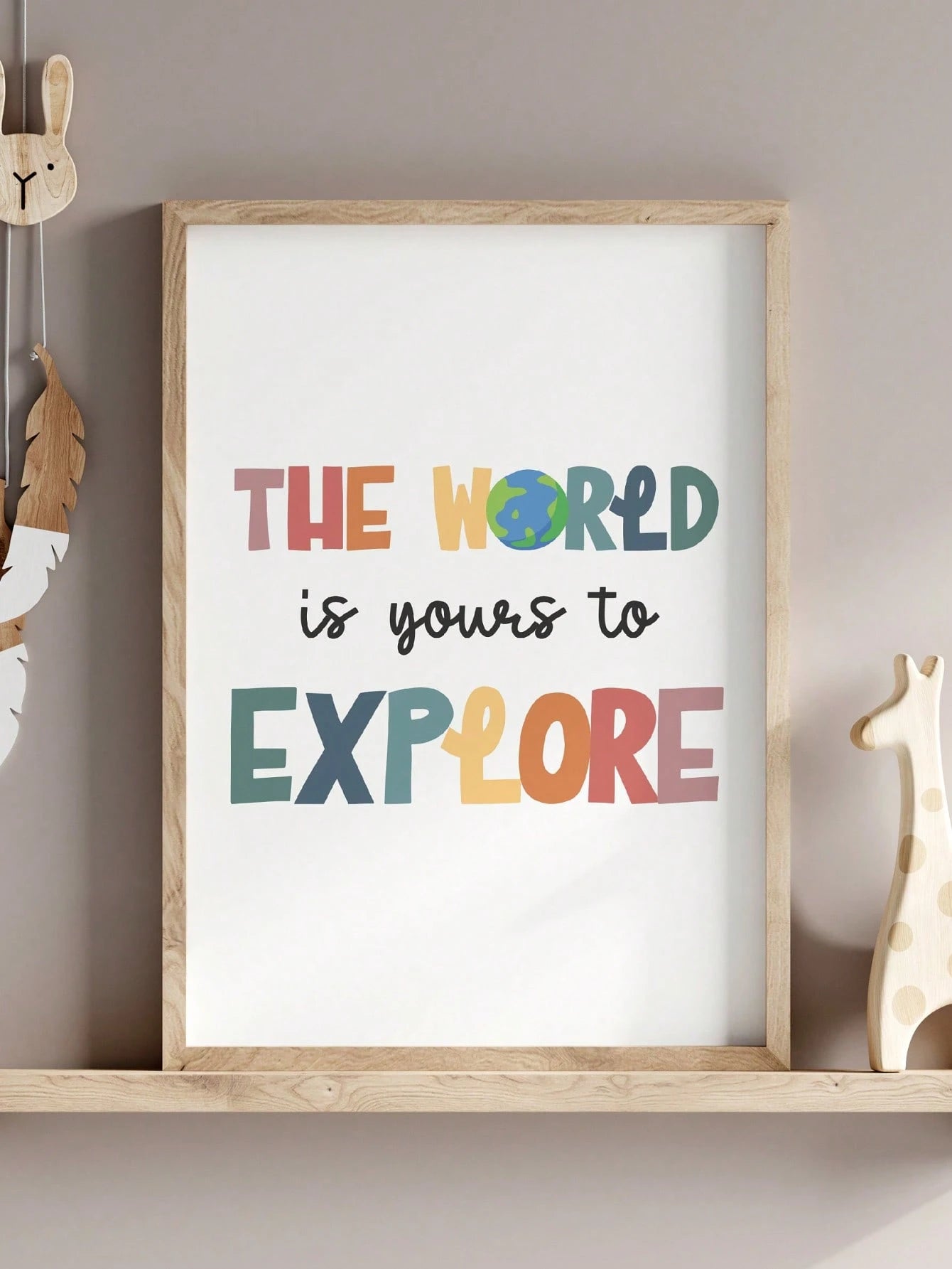 1pc Framed Canvas Wall Art Decor For Baby Nursery, Bohemian Style: The World Awaits Your Exploration, Kids Room Wall Decor, Game Room Poster, Classroom Sign, Adventure Theme Poster, Inspirational Post