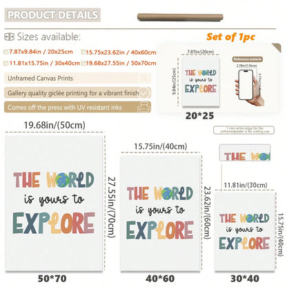 1pc Framed Canvas Wall Art Decor For Baby Nursery, Bohemian Style: The World Awaits Your Exploration, Kids Room Wall Decor, Game Room Poster, Classroom Sign, Adventure Theme Poster, Inspirational Post
