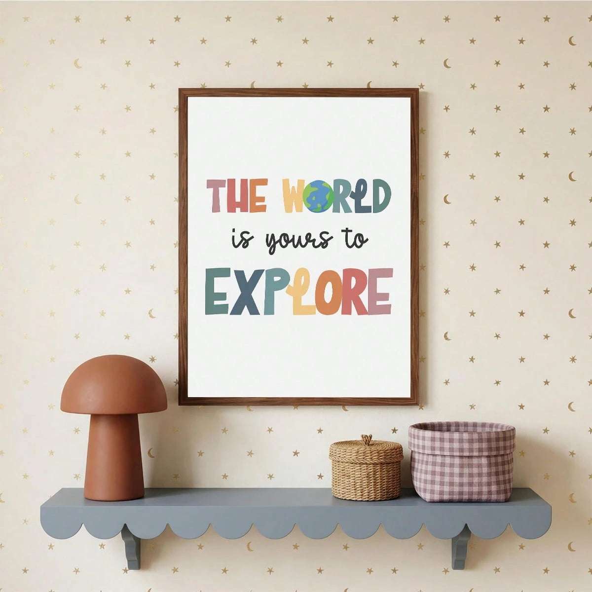 1pc Framed Canvas Wall Art Decor For Baby Nursery, Bohemian Style: The World Awaits Your Exploration, Kids Room Wall Decor, Game Room Poster, Classroom Sign, Adventure Theme Poster, Inspirational Post
