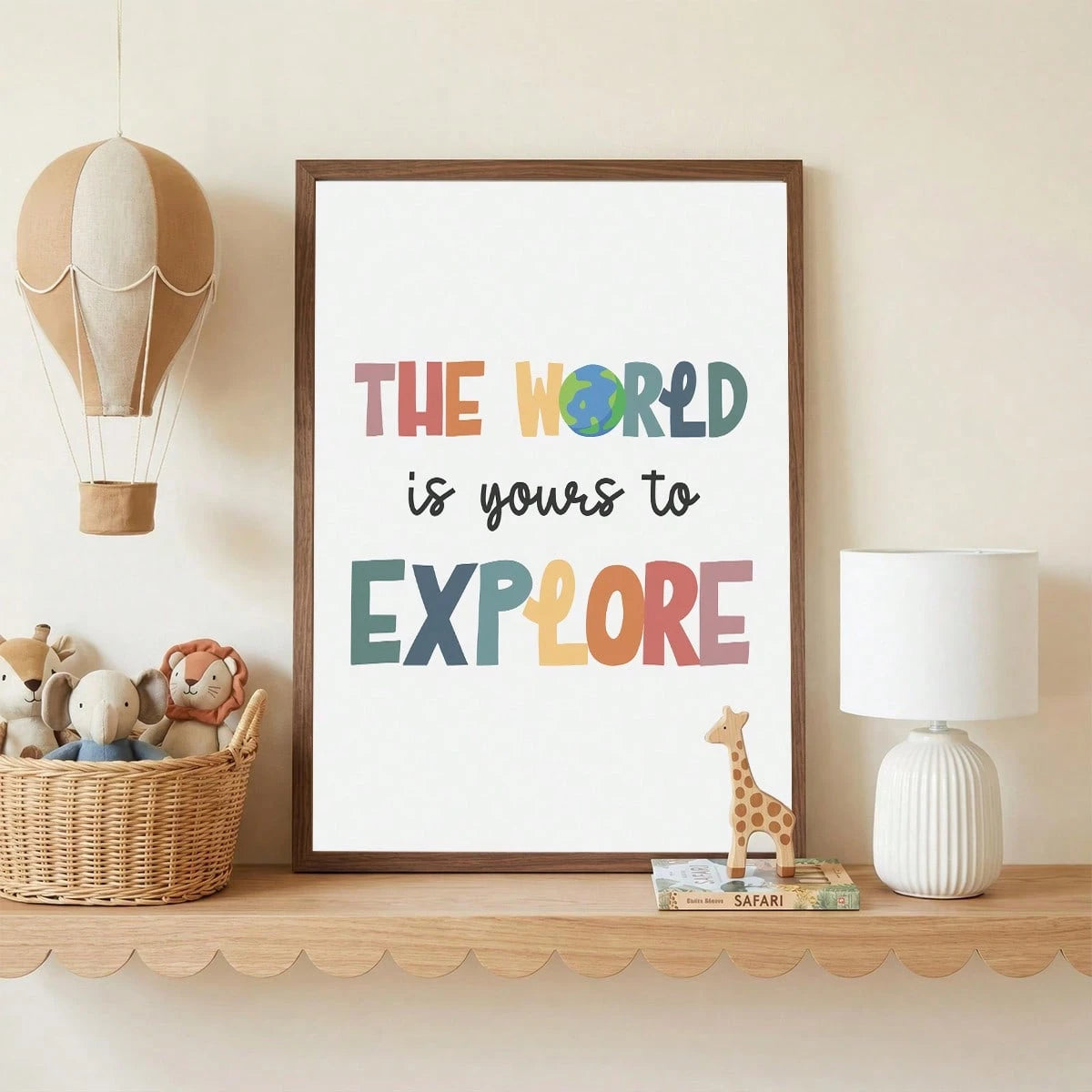 1pc Framed Canvas Wall Art Decor For Baby Nursery, Bohemian Style: The World Awaits Your Exploration, Kids Room Wall Decor, Game Room Poster, Classroom Sign, Adventure Theme Poster, Inspirational Post