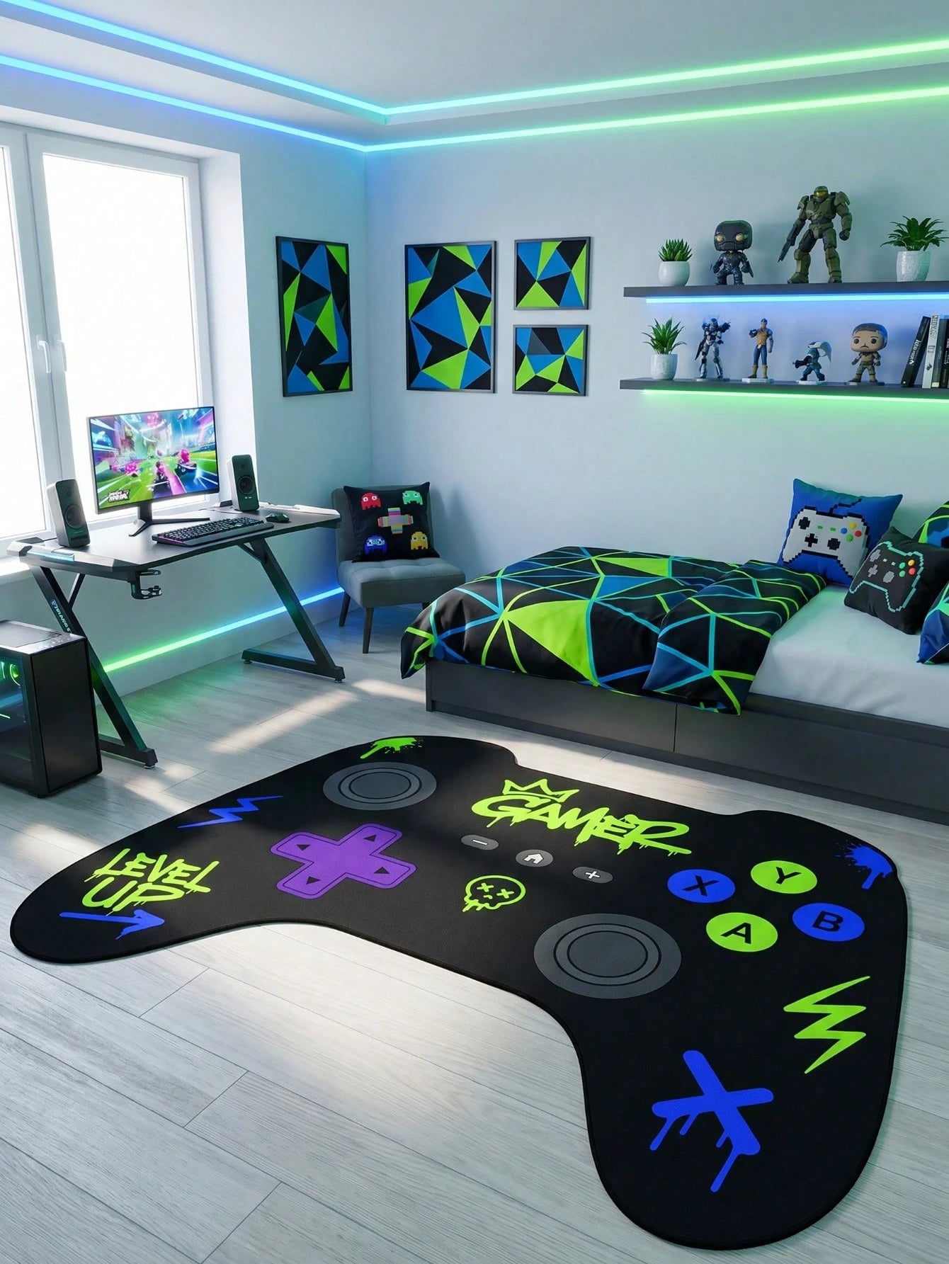 1pc Game Controller Shaped Rug, Cute Gaming Mat, Decorative Carpet, Bedroom Decor, Small Rug, Carpet, Home Decor, Outdoor Rug, Washable Rug, Graduation/Mother's Day Gift