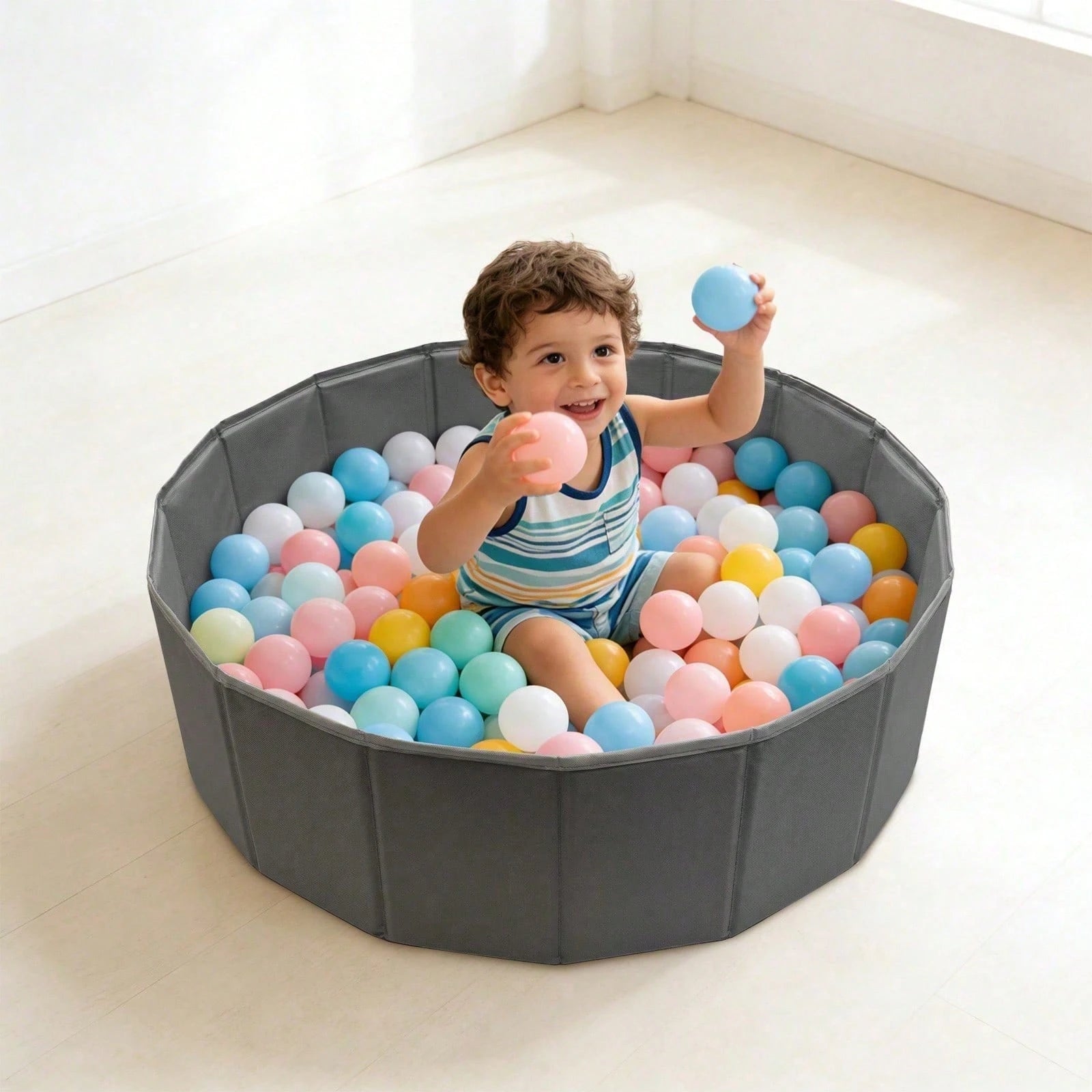 1Pc Gray Minimalist Foldable Baby Ball Pit NOT Included Balls Multi-Purpose Portable Baby Pet Ball Pool Gift For Baby Boys Girls