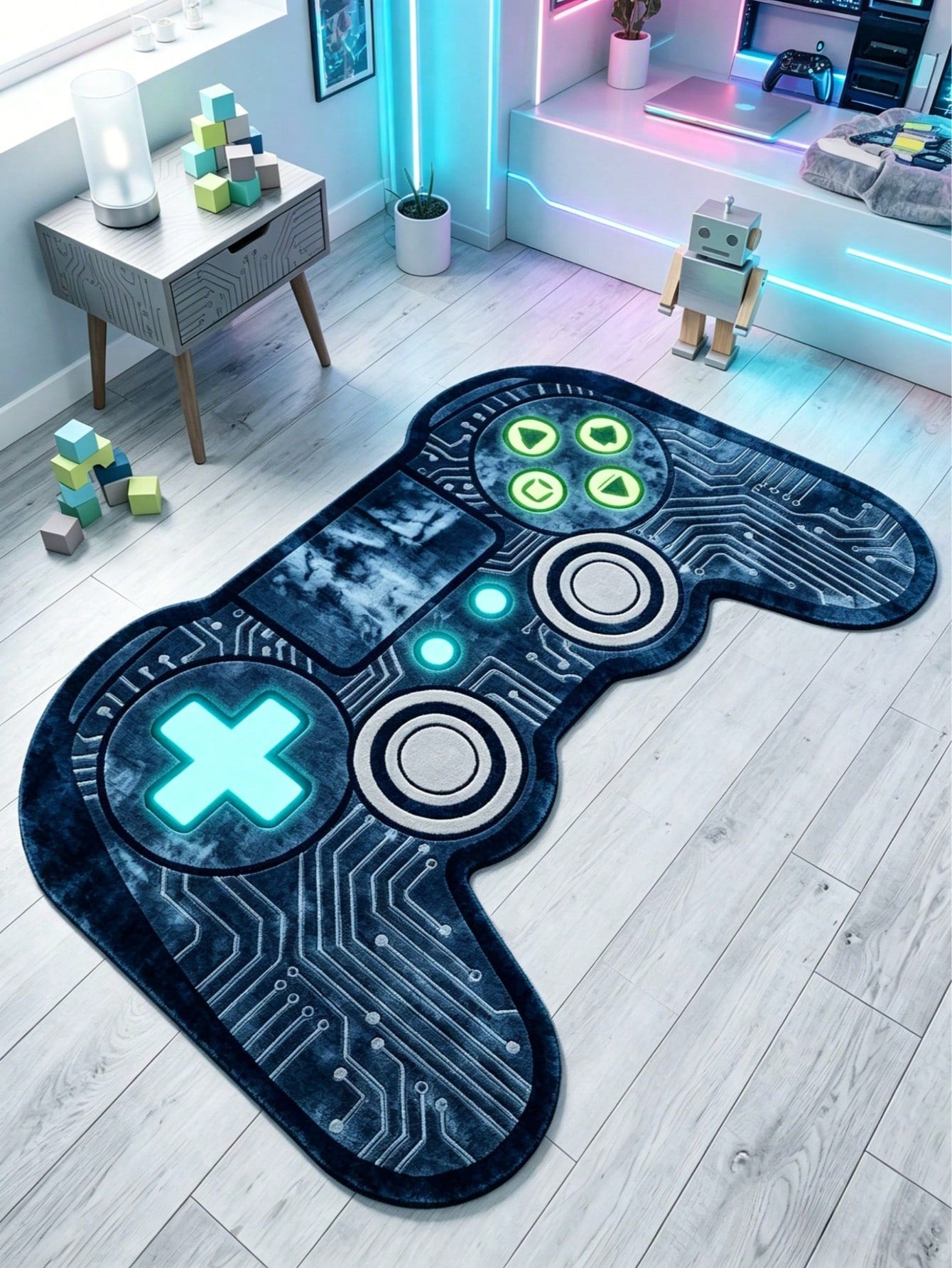 1pc Ice Blue Gamepad Shaped Decorative Floor Mat, Cute Gaming Rug, Bedroom Decor, Small Carpet, Home Decor, Outdoor Rug, Washable Carpet, Graduation Gift