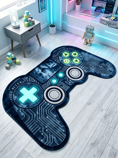 1pc Ice Blue Gamepad Shaped Decorative Floor Mat, Cute Gaming Rug, Bedroom Decor, Small Carpet, Home Decor, Outdoor Rug, Washable Carpet, Graduation Gift