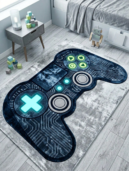 1pc Ice Blue Gamepad Shaped Decorative Floor Mat, Cute Gaming Rug, Bedroom Decor, Small Carpet, Home Decor, Outdoor Rug, Washable Carpet, Graduation Gift