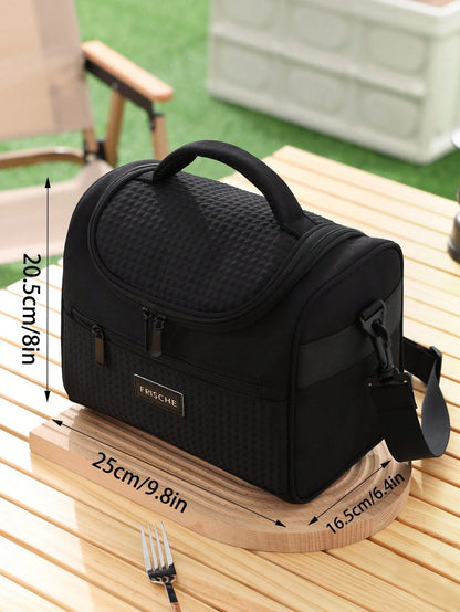 1pc Insulated Lunch Bag, 8L Large Capacity Waterproof Leak-Proof Lunch Tote Bag Portable Cooler Bag, Thickened Shoulder Strap Picnic Cooler Bag- Reusable, Adjustable Shoulder Strap, With Handle And Z