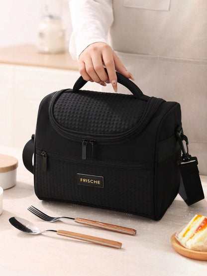 1pc Insulated Lunch Bag, 8L Large Capacity Waterproof Leak-Proof Lunch Tote Bag Portable Cooler Bag, Thickened Shoulder Strap Picnic Cooler Bag- Reusable, Adjustable Shoulder Strap, With Handle And Z