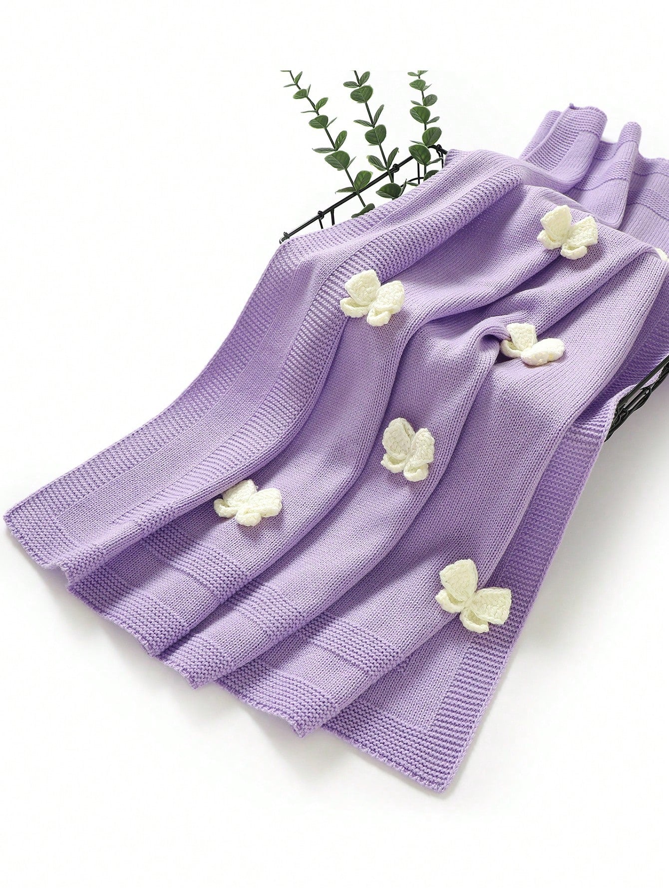 1pc Knitted Baby Blanket With Exquisite 3D Bow Decor, Sweet Baby Swaddle Blanket, Casual Minimalistic Design, Suitable For All Seasons
