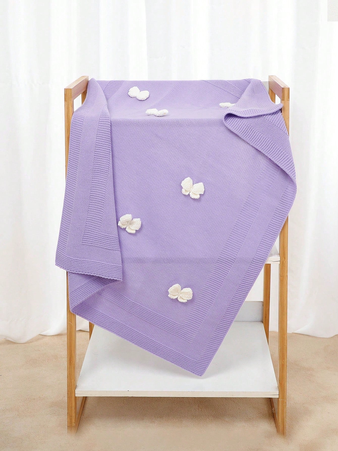 1pc Knitted Baby Blanket With Exquisite 3D Bow Decor, Sweet Baby Swaddle Blanket, Casual Minimalistic Design, Suitable For All Seasons