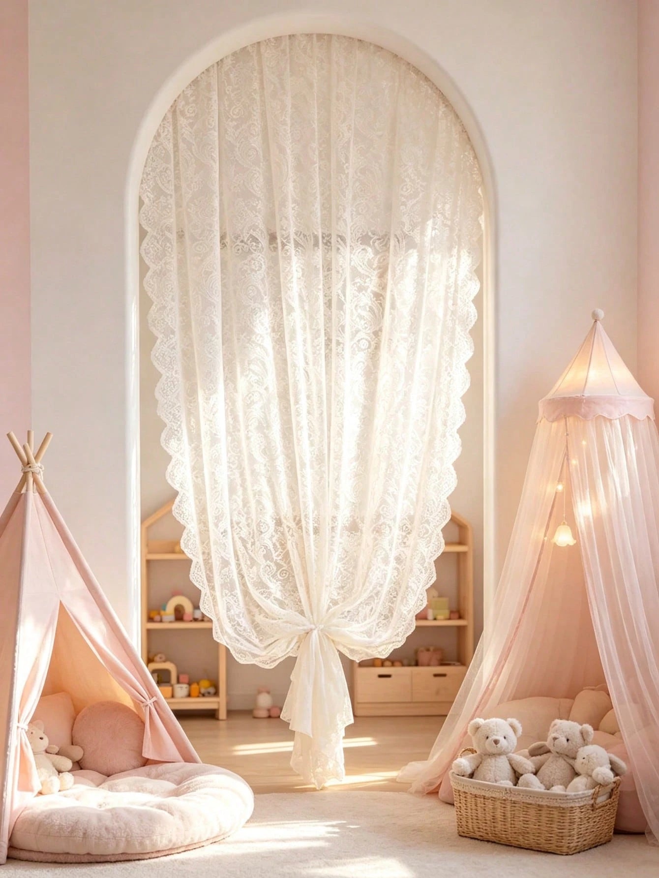 1pc Lace Sheer Curtain, Light Filtering, Rod Pocket, Elegant And Graceful, Suitable For Decorative Curtains, Door Curtains, Baby Shower Decor, Room Decor