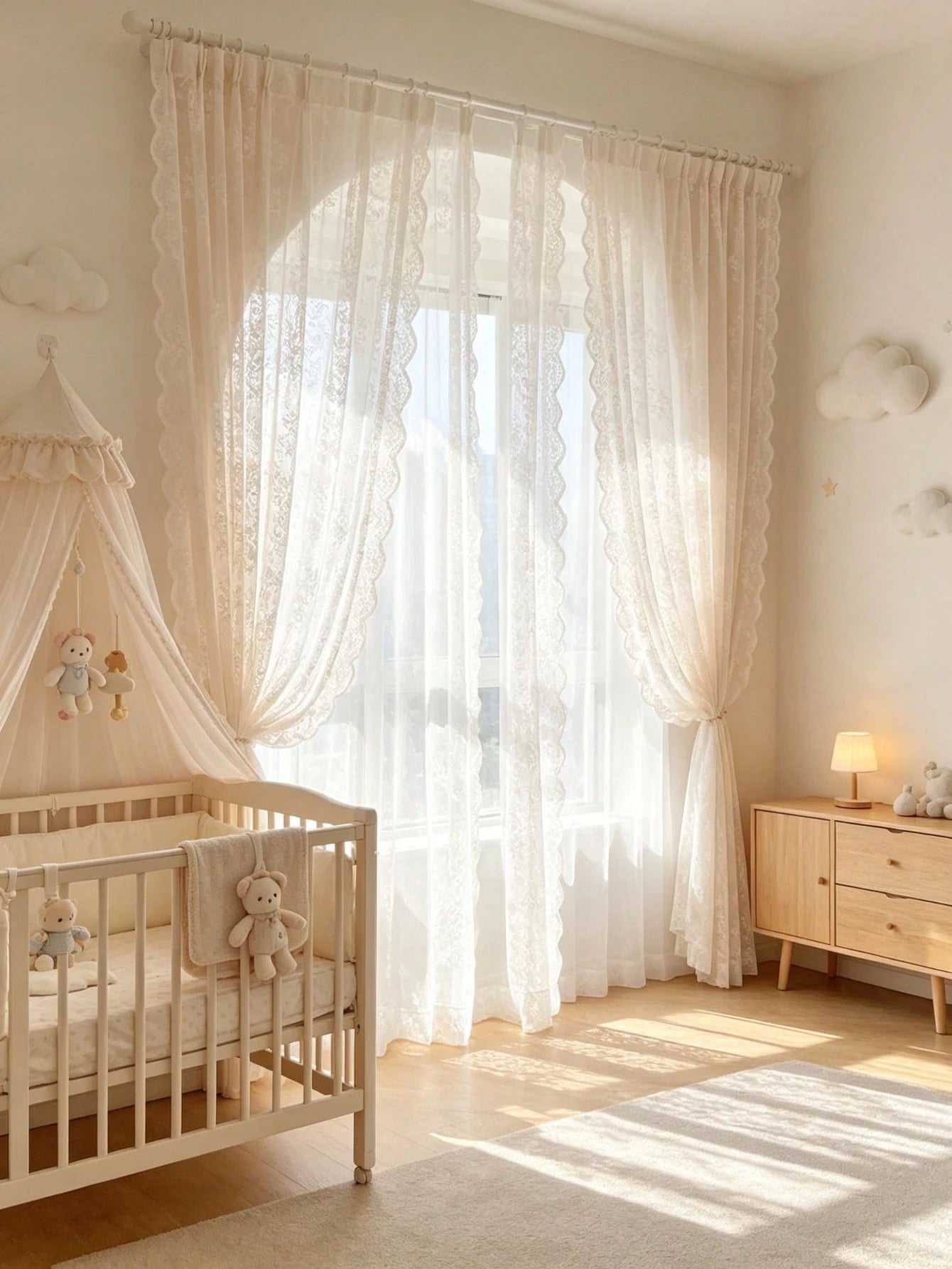 1pc Lace Sheer Curtain, Light Filtering, Rod Pocket, Elegant And Graceful, Suitable For Decorative Curtains, Door Curtains, Baby Shower Decor, Room Decor