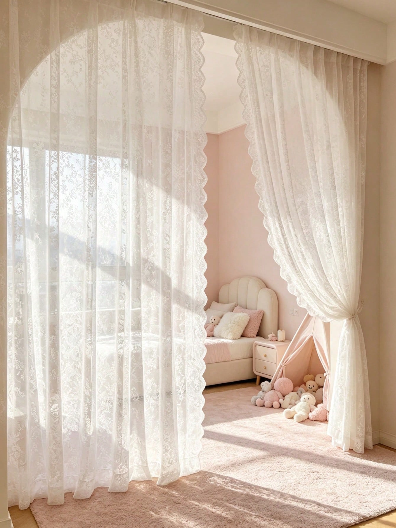 1pc Lace Sheer Curtain, Light Filtering, Rod Pocket, Elegant And Graceful, Suitable For Decorative Curtains, Door Curtains, Baby Shower Decor, Room Decor