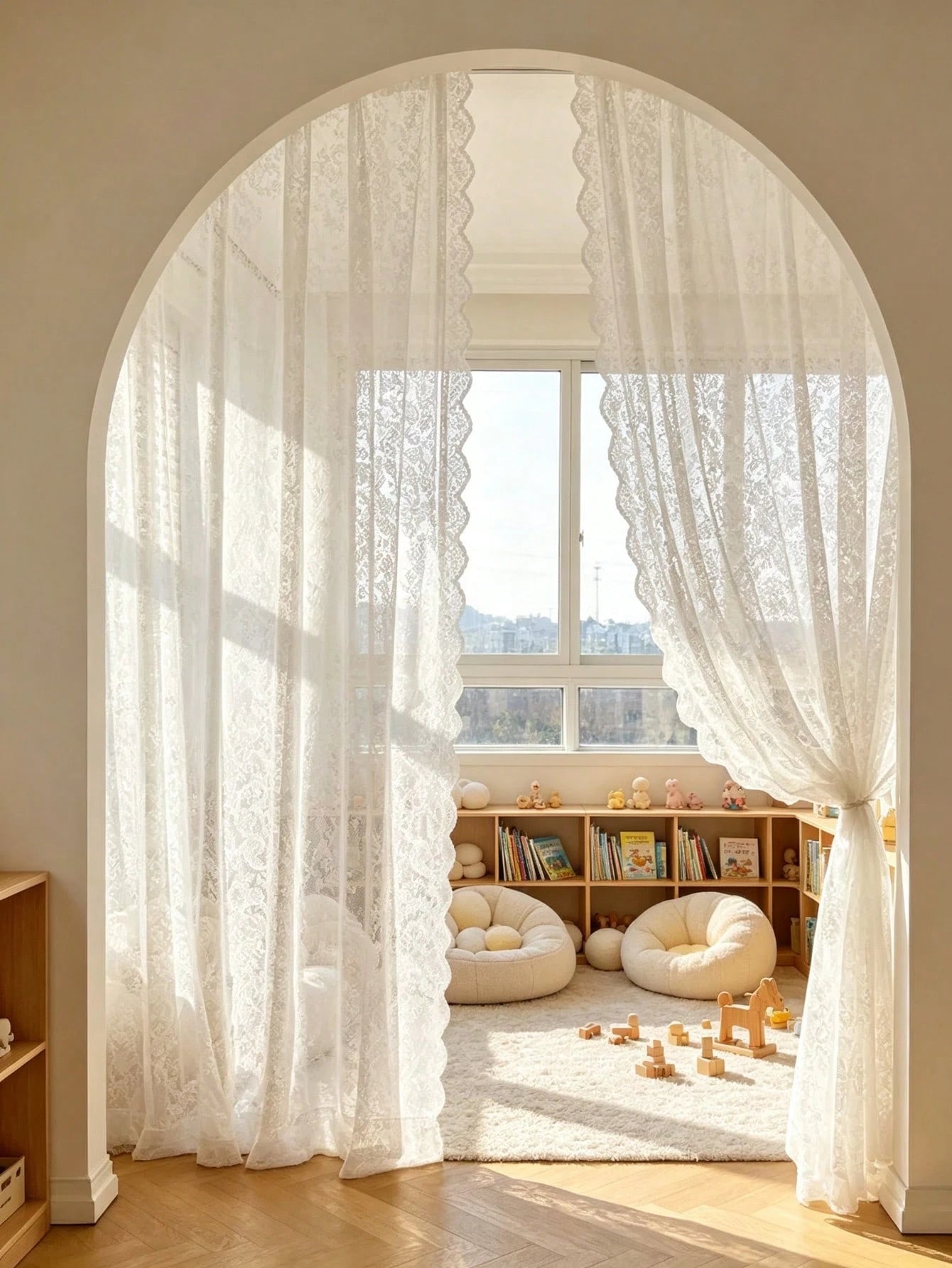 1pc Lace Sheer Curtain, Light Filtering, Rod Pocket, Elegant And Graceful, Suitable For Decorative Curtains, Door Curtains, Baby Shower Decor, Room Decor