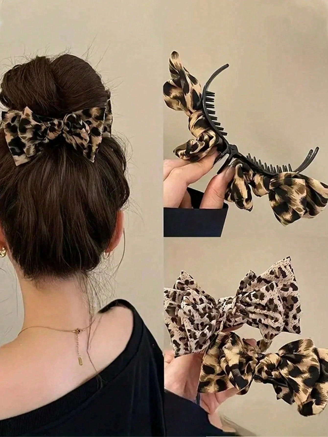 1pc Leopard Print Bow Hair Clip, Suitable For Daily Wear, Practical And Easy To Use, Exquisite Design, Can Fix Ponytail Hairstyle. New Fashion High Top Ponytail Hair Clip, Suitable For High-End Occasi