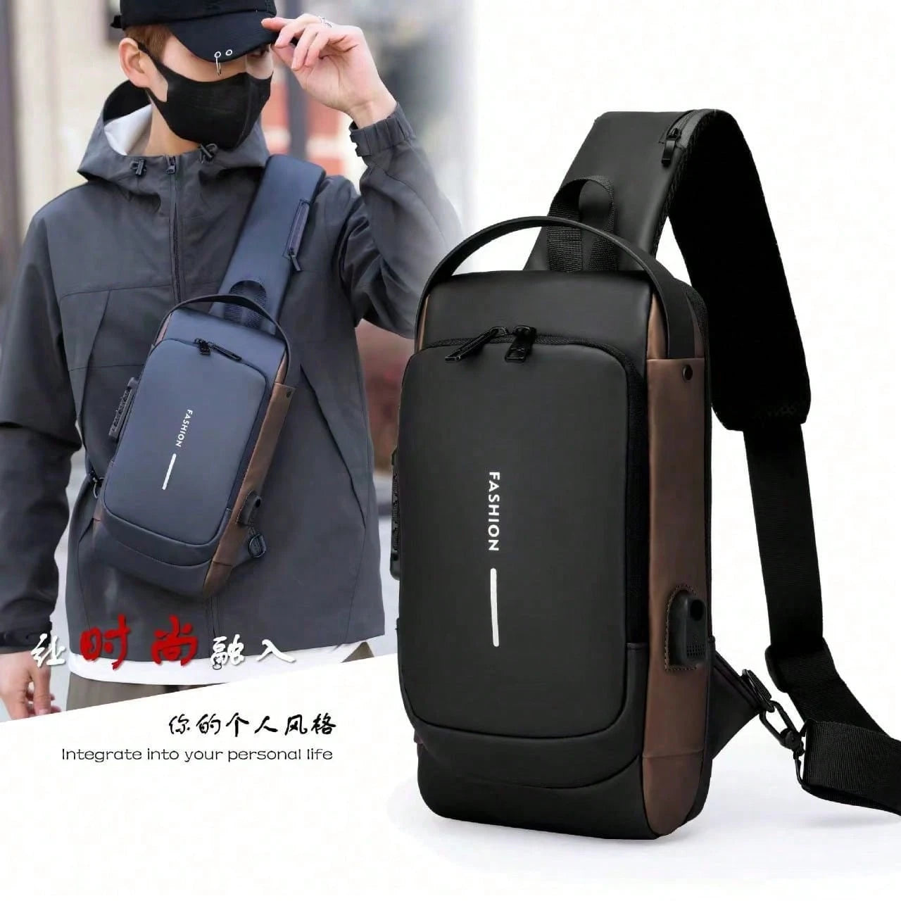 1pc Men's Anti-Theft Combination Lock Crossbody Chest Bag, With Anti-Theft Technology And Digital Keypad Lock- Adjustable Shoulder Strap, Gold Hardware, Durable Fabric, Zipper Compartments And Port C