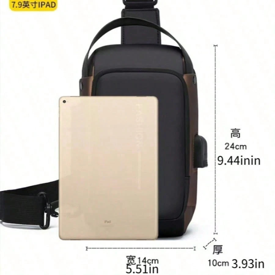 1pc Men's Anti-Theft Combination Lock Crossbody Chest Bag, With Anti-Theft Technology And Digital Keypad Lock- Adjustable Shoulder Strap, Gold Hardware, Durable Fabric, Zipper Compartments And Port C
