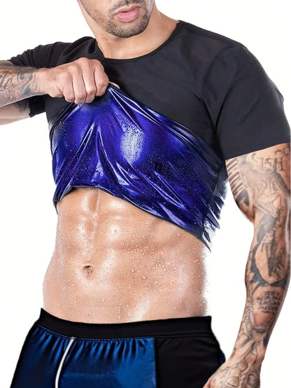 1pc Men's Sweat Enhancing Short Sleeve Shirt, Silver Lining Insulation, Temperature Locking Sweat Boosting Fitness Top Spring Sports Fall