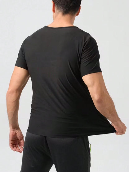 1pc Men's Sweat Enhancing Short Sleeve Shirt, Silver Lining Insulation, Temperature Locking Sweat Boosting Fitness Top Spring Sports Fall