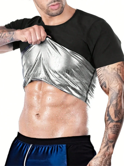 1pc Men's Sweat Enhancing Short Sleeve Shirt, Silver Lining Insulation, Temperature Locking Sweat Boosting Fitness Top Spring Sports Fall