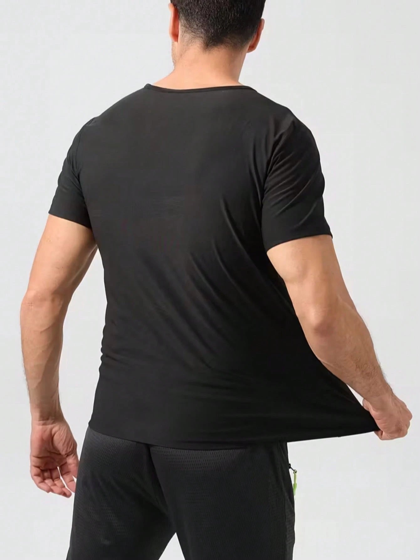1pc Men's Sweat Enhancing Short Sleeve Shirt, Silver Lining Insulation, Temperature Locking Sweat Boosting Fitness Top Spring Sports Fall