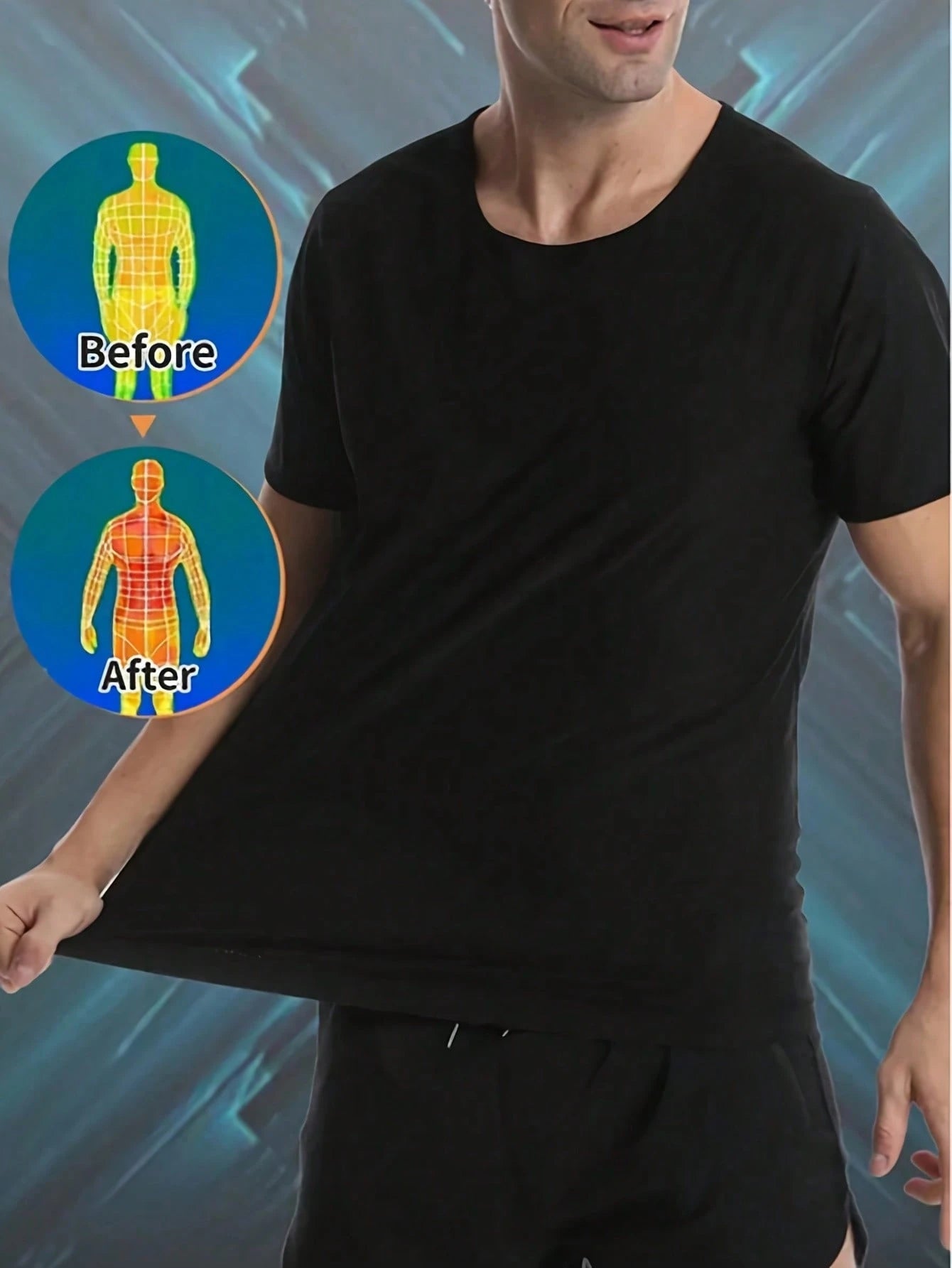 1pc Men's Sweat Enhancing Short Sleeve Shirt, Silver Lining Insulation, Temperature Locking Sweat Boosting Fitness Top Spring Sports Fall