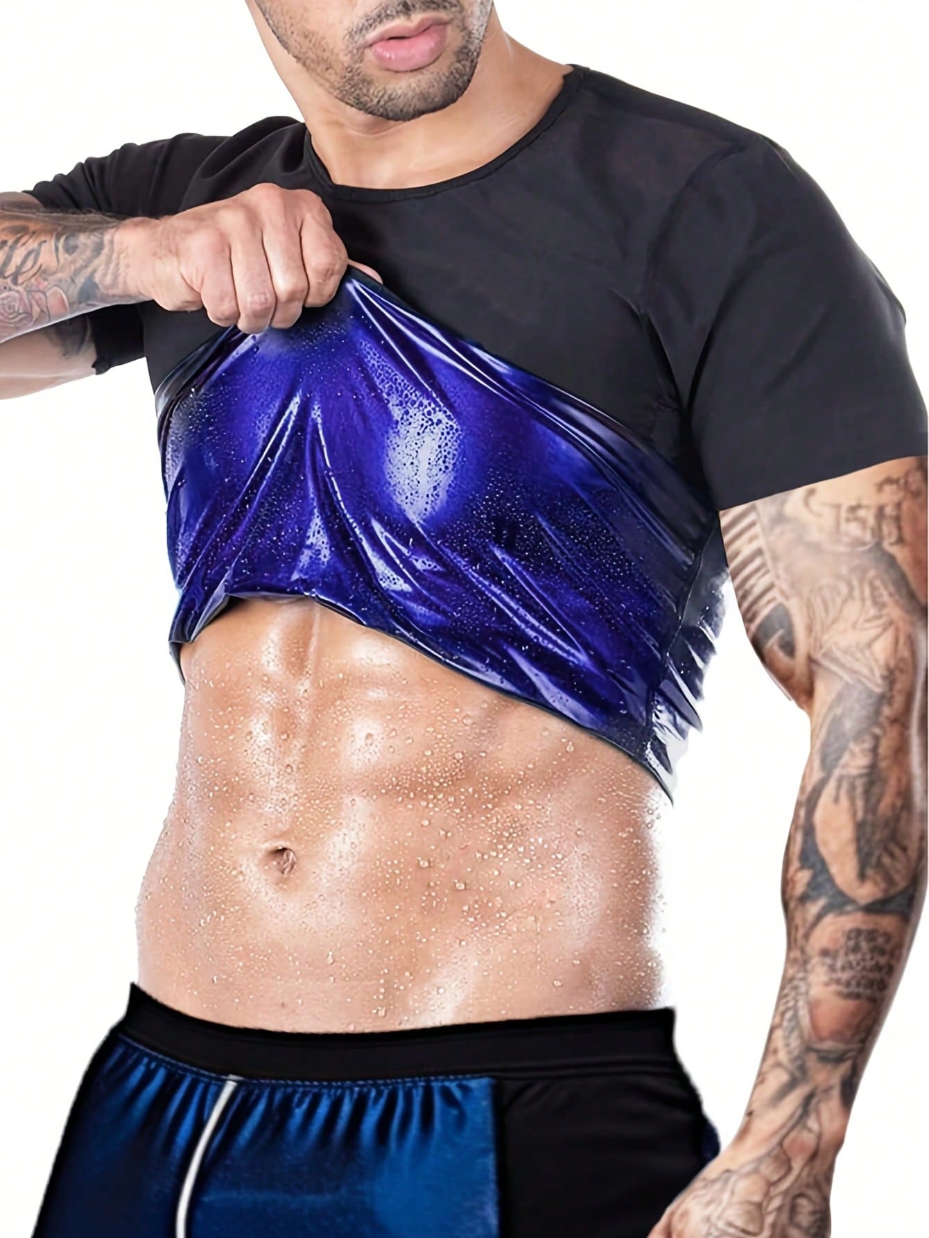 1pc Men's Sweat Enhancing Short Sleeve Shirt, Silver Lining Insulation, Temperature Locking Sweat Boosting Fitness Top Spring Sports Fall