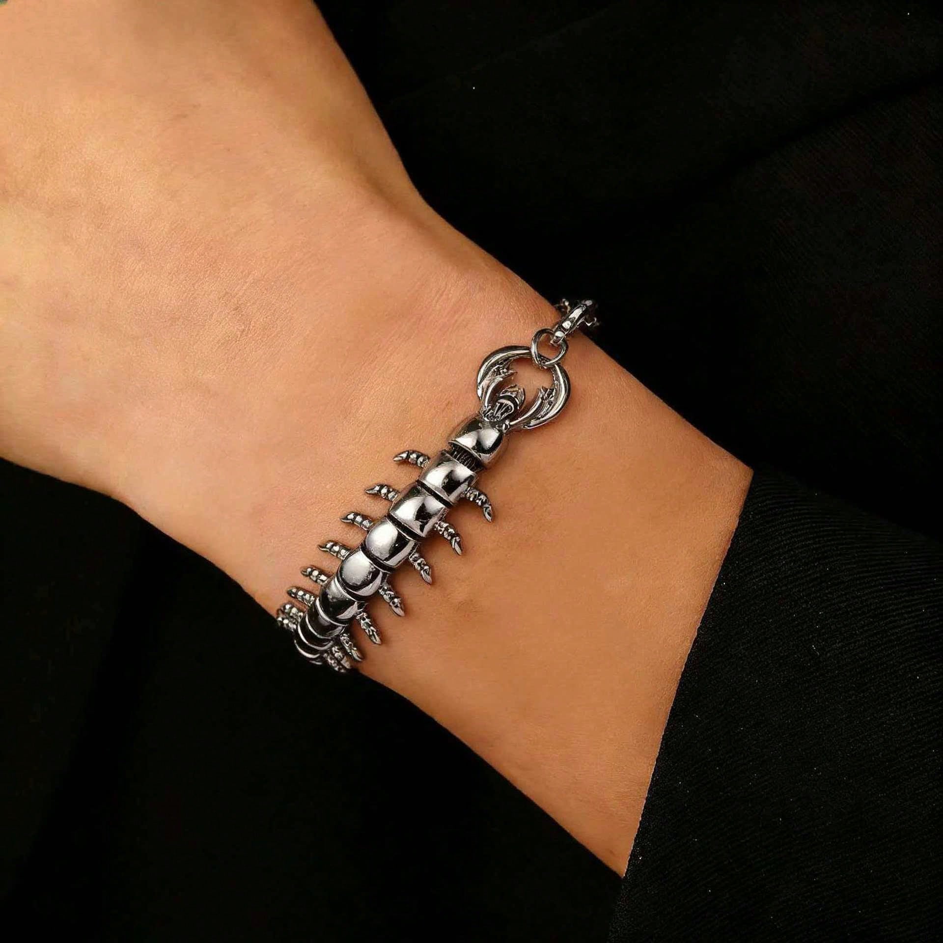 1pc Men's Unique 3D Centipede Bracelet, Suitable For Daily Wear