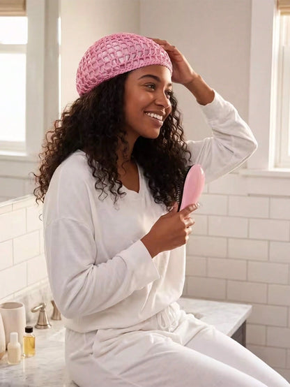 1pc Mesh Crochet Satin Long Bonnet, Elastic Drawstring Hair Wrap, Breathable Net Turban Sleep Cap, Hair Protection Bonnet For Braids Long Hair Women Night Hair Cover