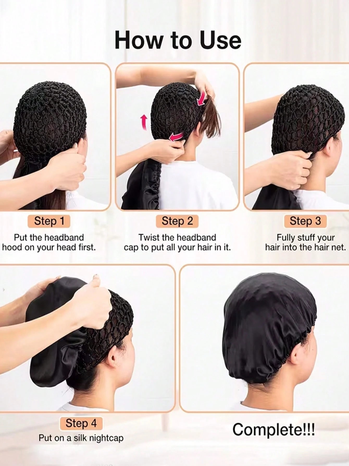 1pc Mesh Crochet Satin Long Bonnet, Elastic Drawstring Hair Wrap, Breathable Net Turban Sleep Cap, Hair Protection Bonnet For Braids Long Hair Women Night Hair Cover