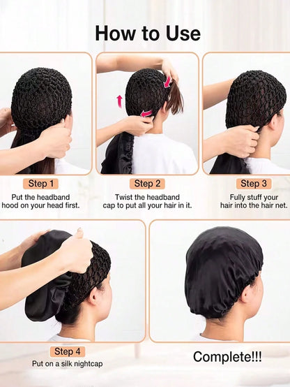 1pc Mesh Crochet Satin Long Bonnet, Elastic Drawstring Hair Wrap, Breathable Net Turban Sleep Cap, Hair Protection Bonnet For Braids Long Hair Women Night Hair Cover