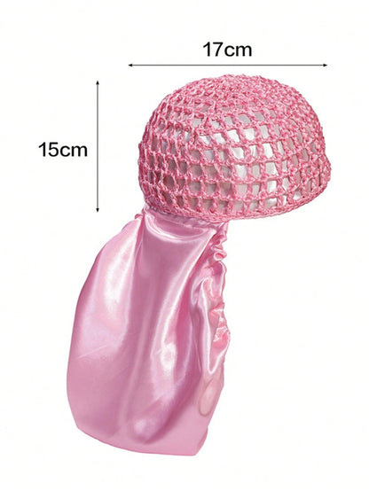 1pc Mesh Crochet Satin Long Bonnet, Elastic Drawstring Hair Wrap, Breathable Net Turban Sleep Cap, Hair Protection Bonnet For Braids Long Hair Women Night Hair Cover