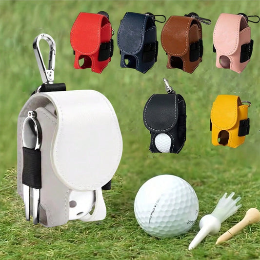 1pc Mini Faux Leather Golf Ball Pouch With Keychain, Portable Waist-Hanging Golf Ball Bag, Waterproof Golf Ball Storage Bag And Club Holder, Golf Ball Seat Storage Sleeve, Unisex Golf Bag, Golf Access
