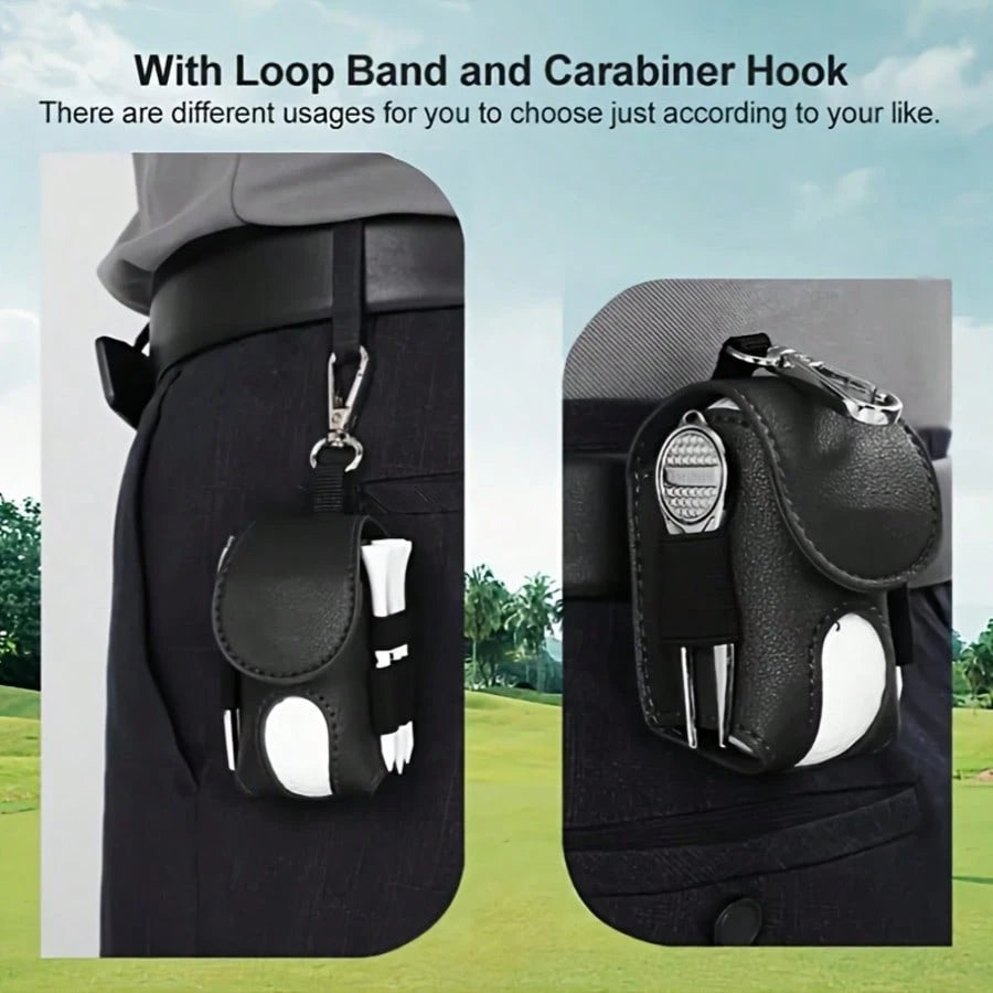 1pc Mini Faux Leather Golf Ball Pouch With Keychain, Portable Waist-Hanging Golf Ball Bag, Waterproof Golf Ball Storage Bag And Club Holder, Golf Ball Seat Storage Sleeve, Unisex Golf Bag, Golf Access