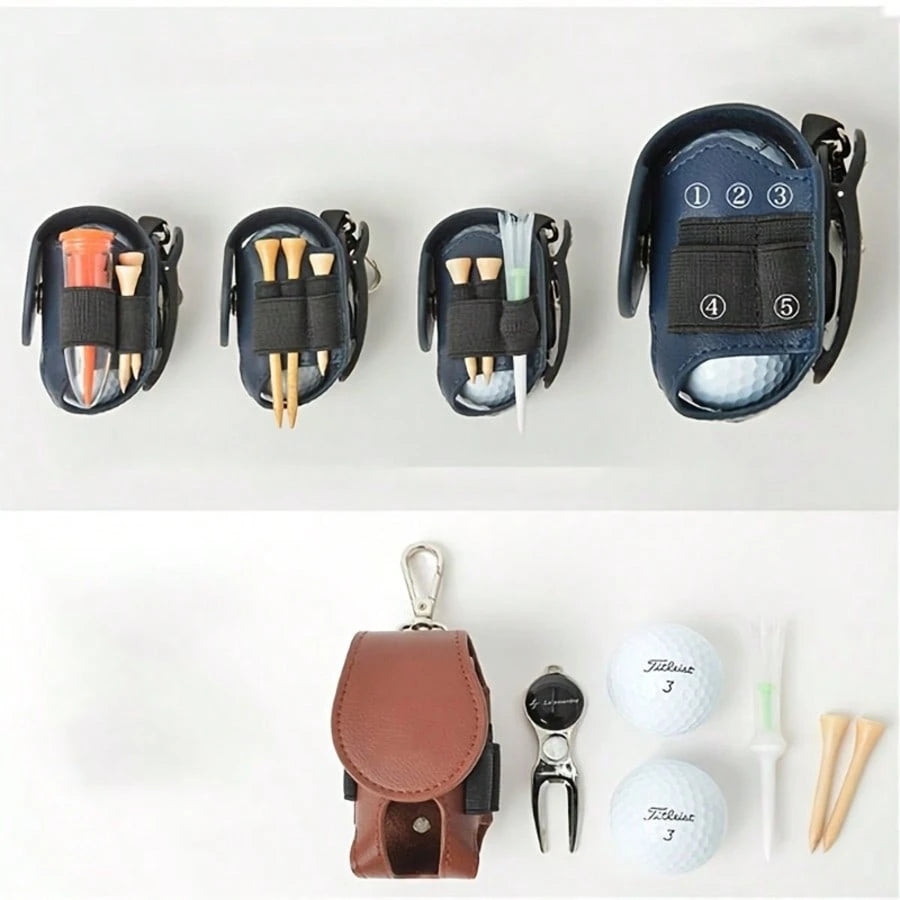1pc Mini Faux Leather Golf Ball Pouch With Keychain, Portable Waist-Hanging Golf Ball Bag, Waterproof Golf Ball Storage Bag And Club Holder, Golf Ball Seat Storage Sleeve, Unisex Golf Bag, Golf Access