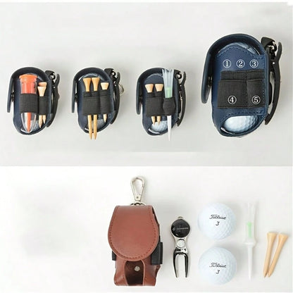 1pc Mini Faux Leather Golf Ball Pouch With Keychain, Portable Waist-Hanging Golf Ball Bag, Waterproof Golf Ball Storage Bag And Club Holder, Golf Ball Seat Storage Sleeve, Unisex Golf Bag, Golf Access