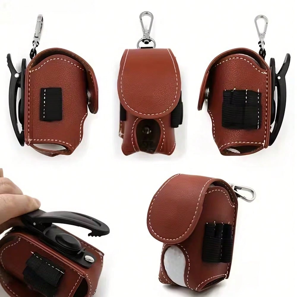 1pc Mini Faux Leather Golf Ball Pouch With Keychain, Portable Waist-Hanging Golf Ball Bag, Waterproof Golf Ball Storage Bag And Club Holder, Golf Ball Seat Storage Sleeve, Unisex Golf Bag, Golf Access